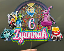 Load image into Gallery viewer, Colorful birthday cake topper with cartoon characters and '6 Zyannah' text on a gray background
