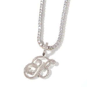 Initial Cursive Letters  Cubic Zirconia Necklace