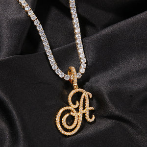 Initial Cursive Letters  Cubic Zirconia Necklace