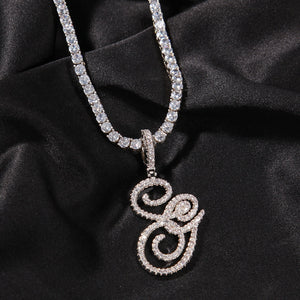 Initial Cursive Letters  Cubic Zirconia Necklace