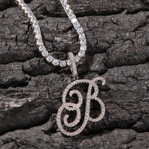 Initial Cursive Letters  Cubic Zirconia Necklace