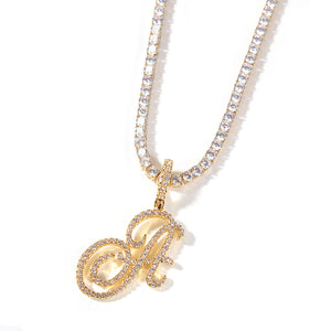 Initial Cursive Letters  Cubic Zirconia Necklace